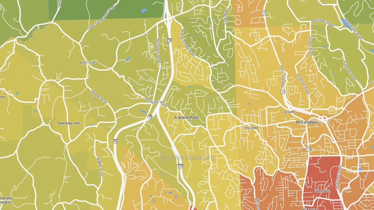 Franklin Park, PA Map of Vehicle Theft Rates