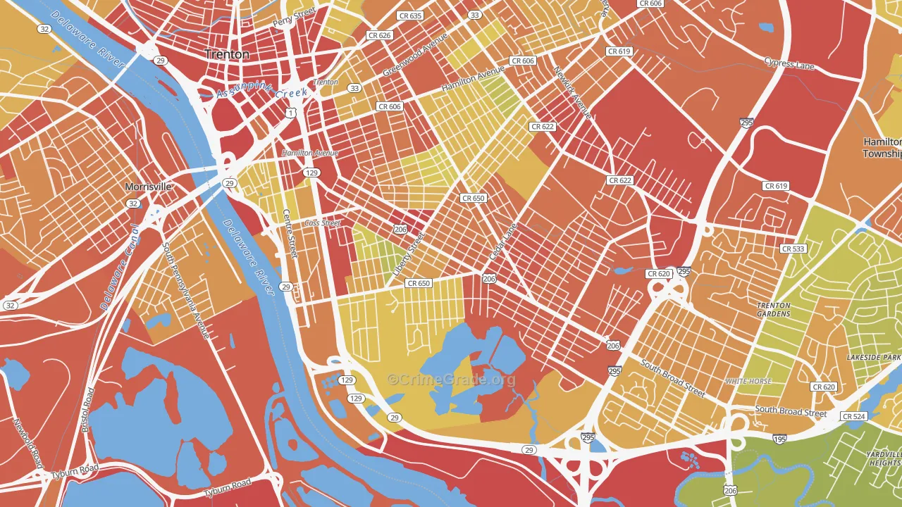 Franklin Park, Trenton, NJ Map of Vehicle Theft Rates