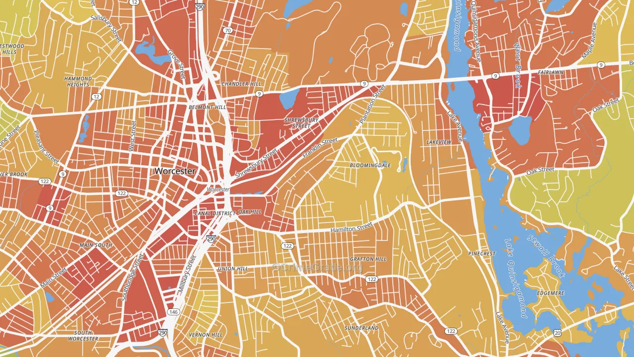 Franklin Plantation, Worcester, MA Map of Vehicle Theft Rates