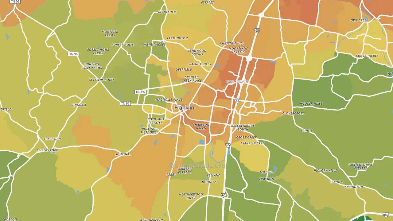 Franklin, TN Map of Vehicle Theft Rates