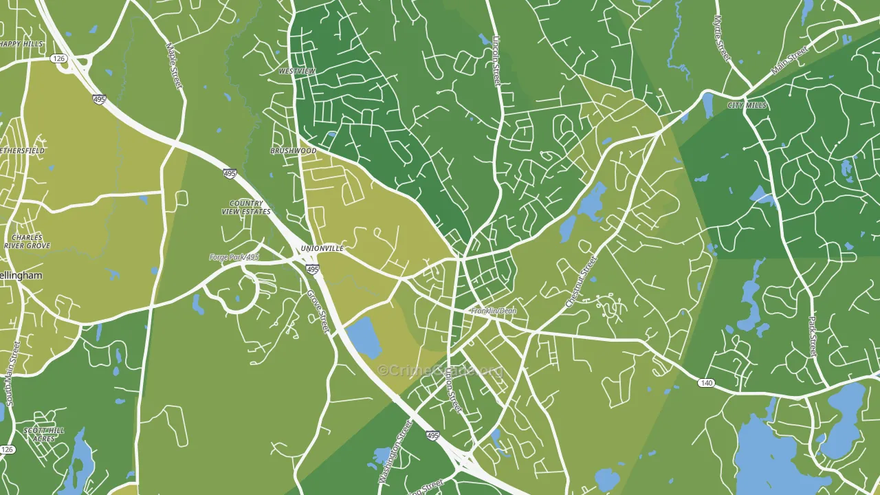 Franklin Town, MA Map of Vehicle Theft Rates