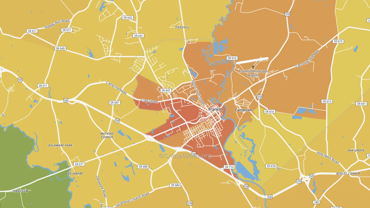Franklin, VA Map of Vehicle Theft Rates