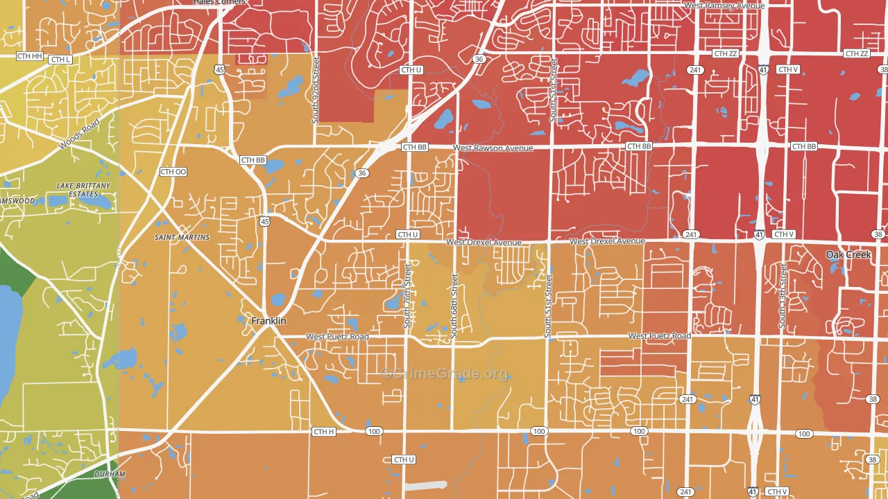 Franklin, WI Map of Vehicle Theft Rates