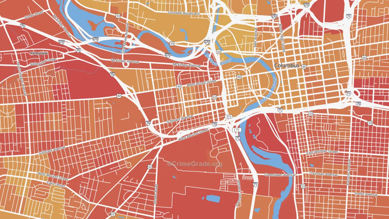 Franklinton, Columbus, OH Map of Vehicle Theft Rates