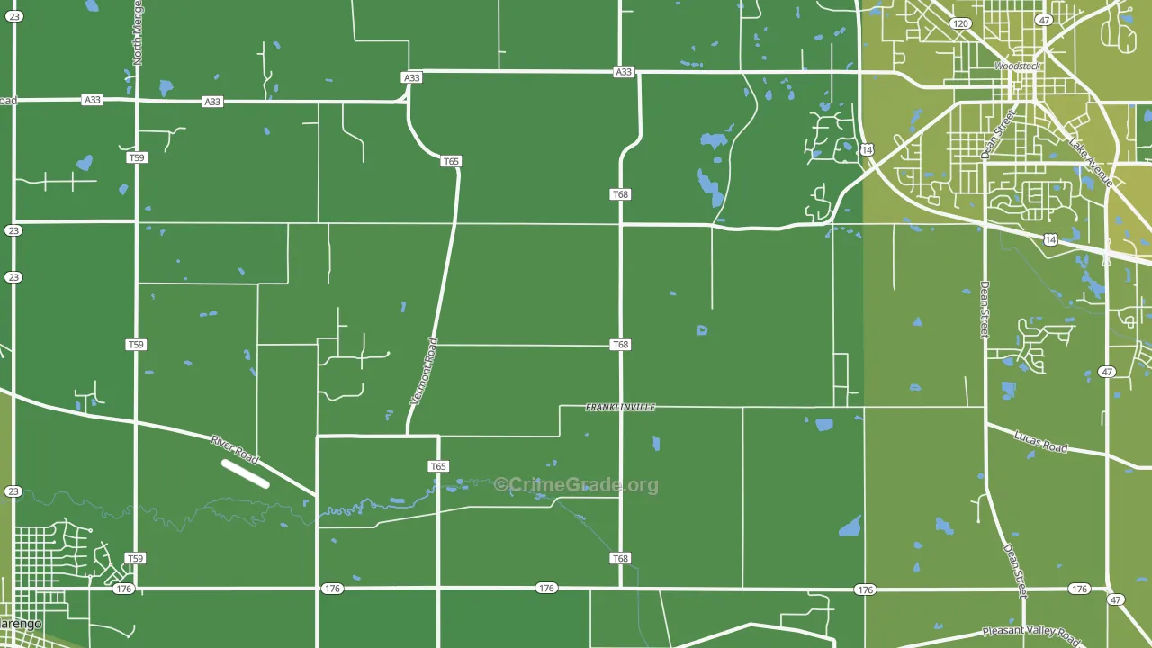 Franklinville, IL Map of Vehicle Theft Rates