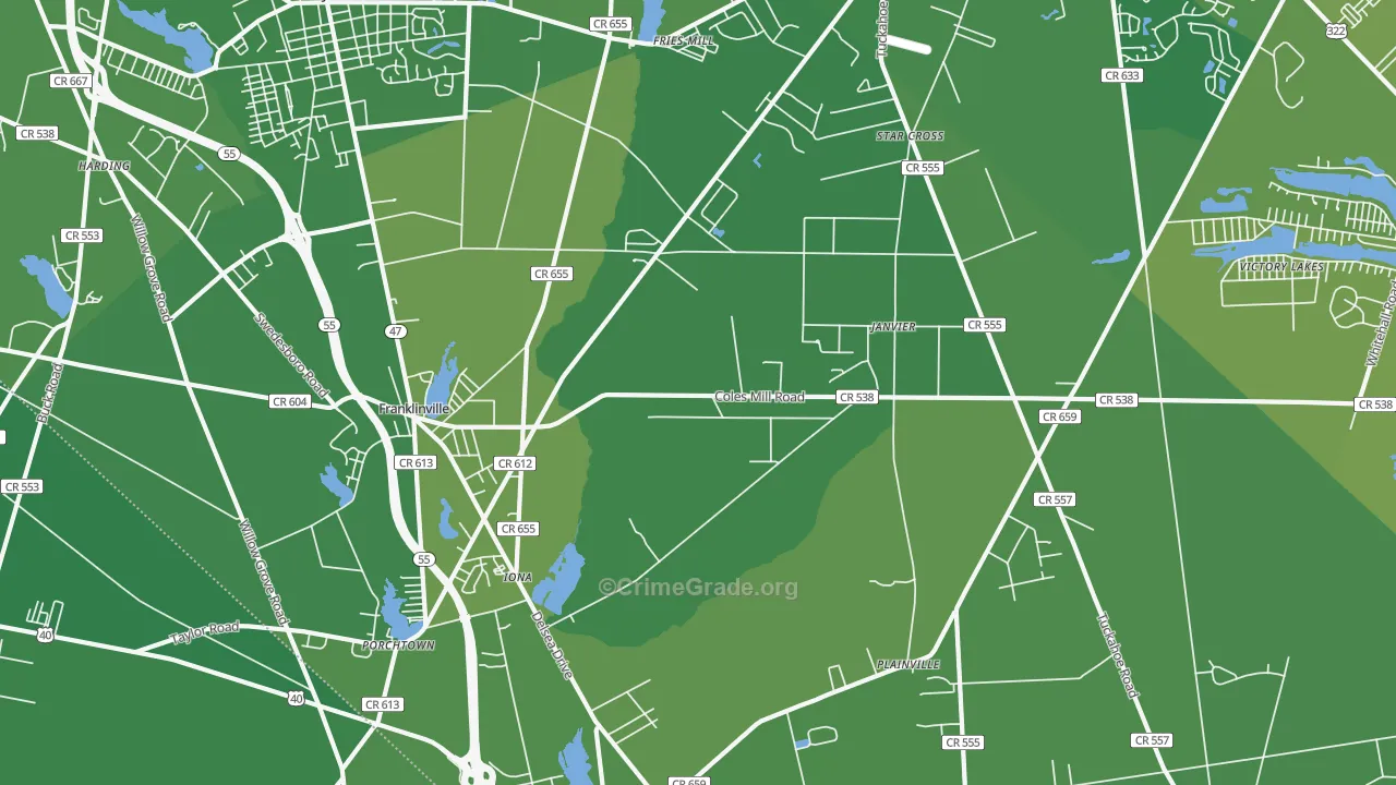 Franklinville, NJ Map of Vehicle Theft Rates