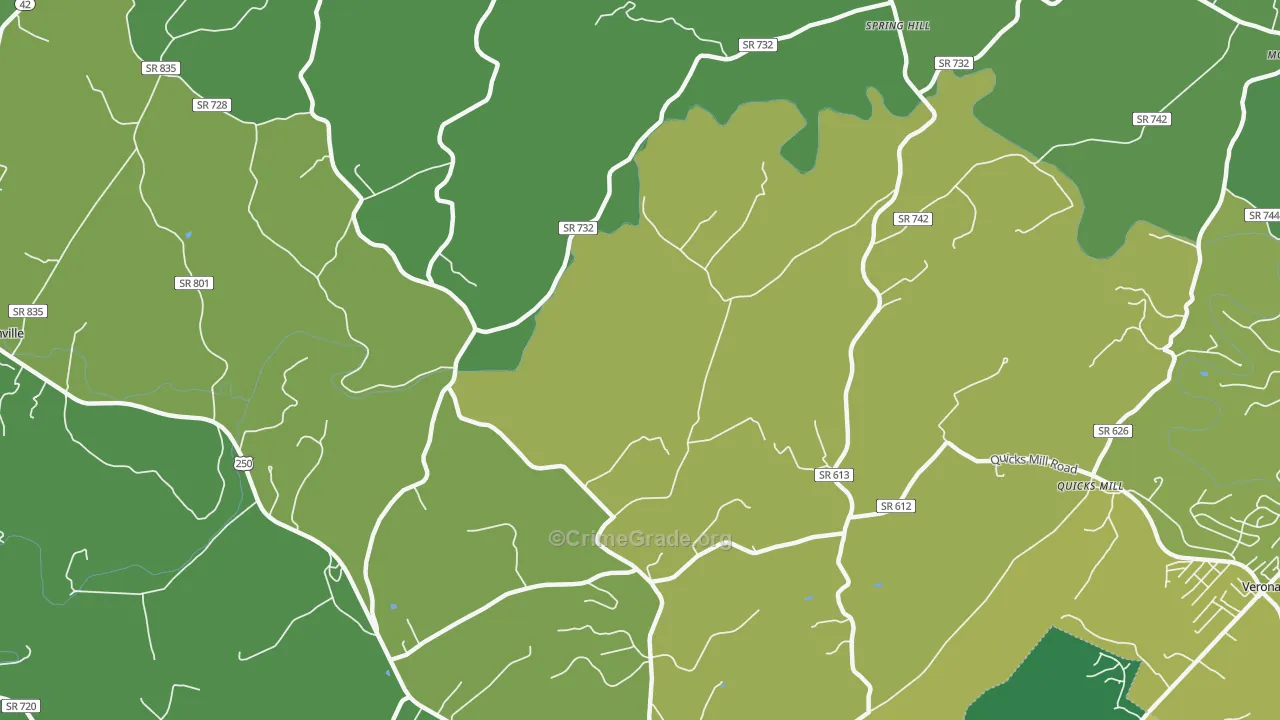 Franks Mill, VA Map of Vehicle Theft Rates