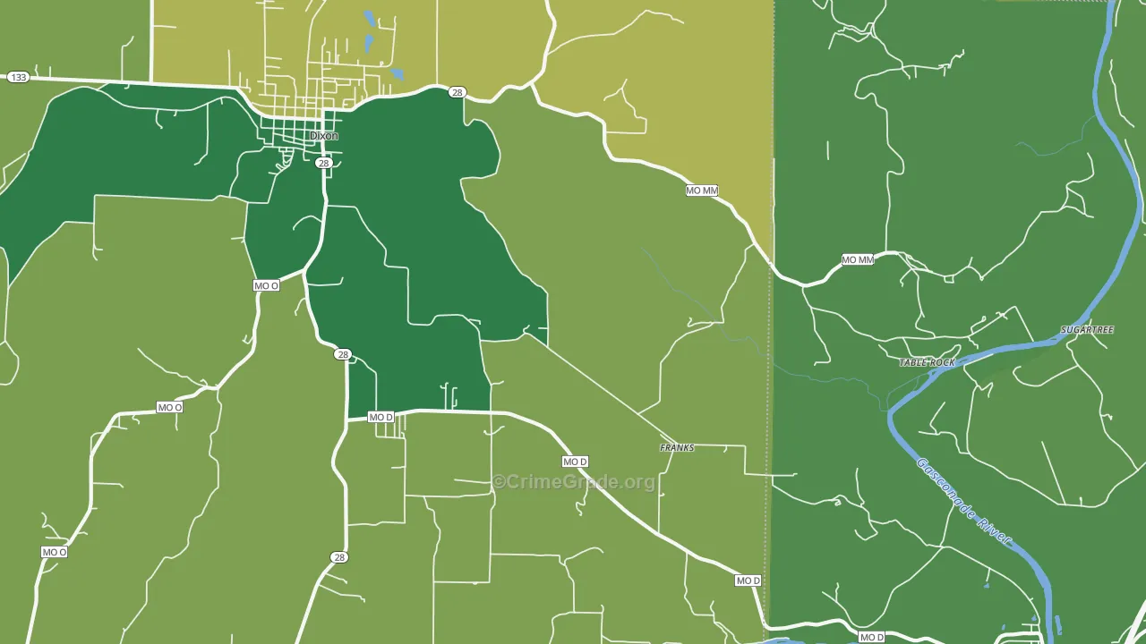 Franks, MO Map of Vehicle Theft Rates
