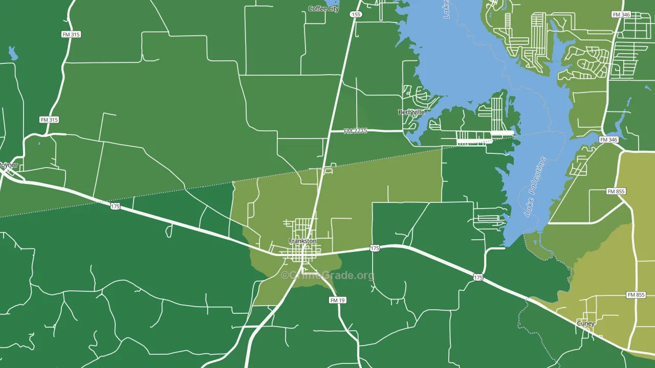 Frankston, TX Map of Vehicle Theft Rates