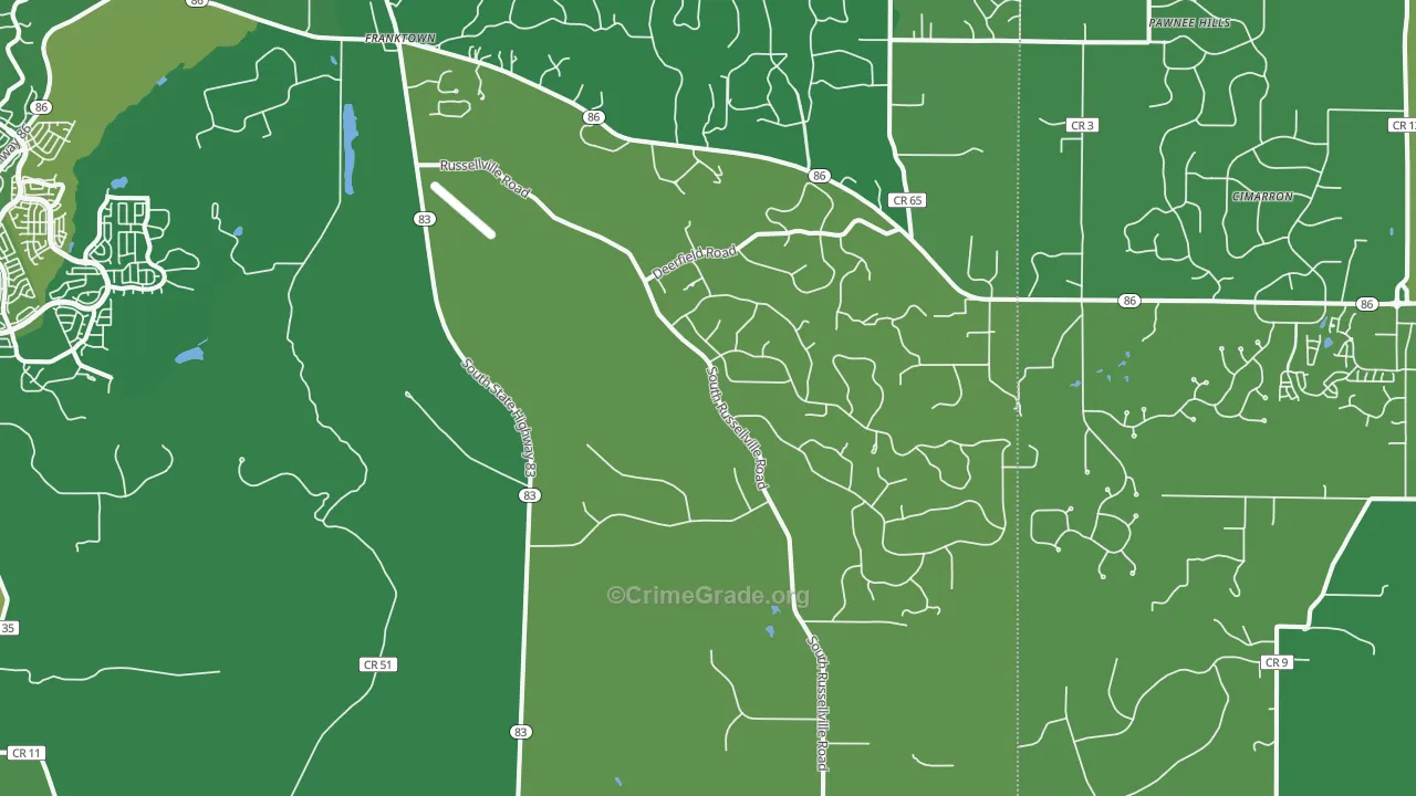 Franktown, CO Map of Vehicle Theft Rates
