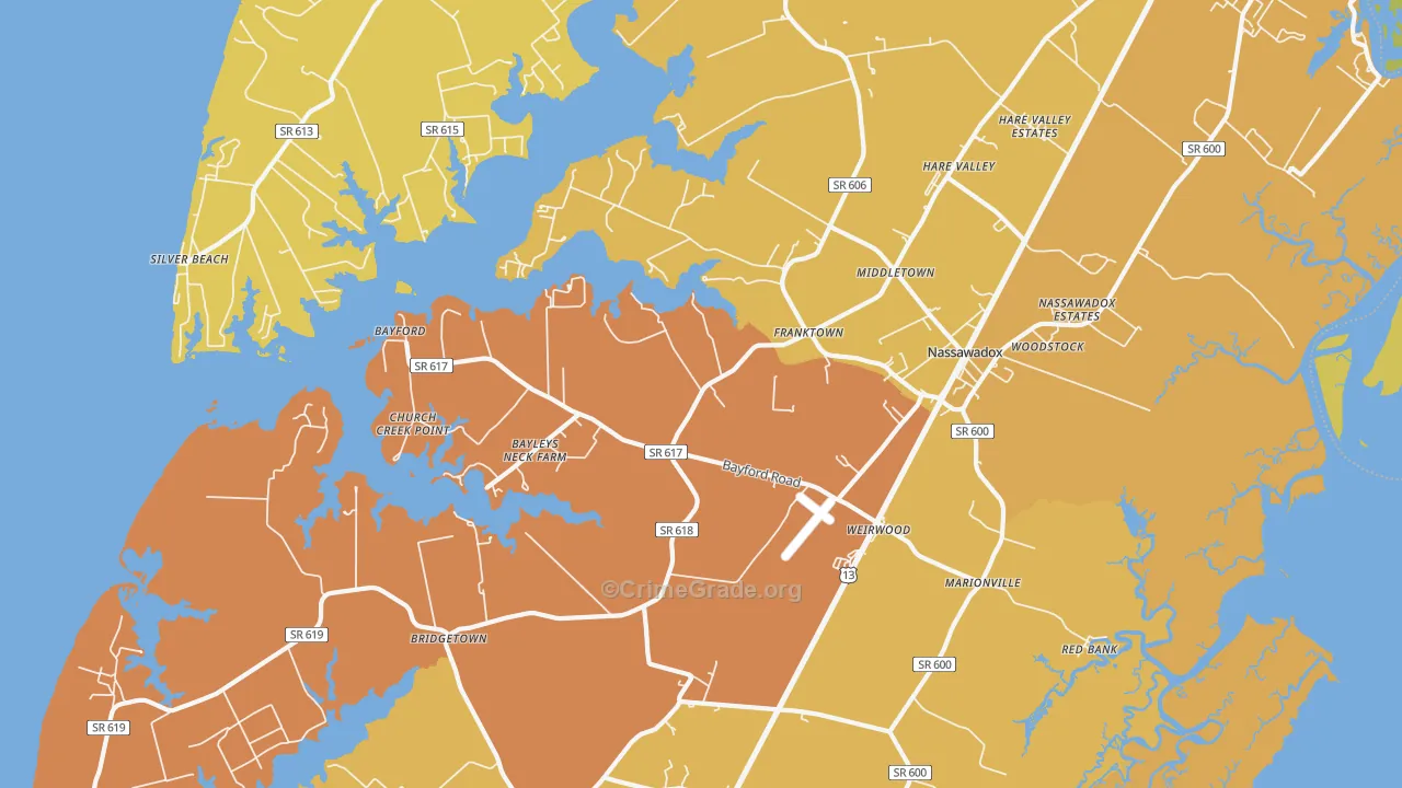 Franktown, VA Map of Vehicle Theft Rates