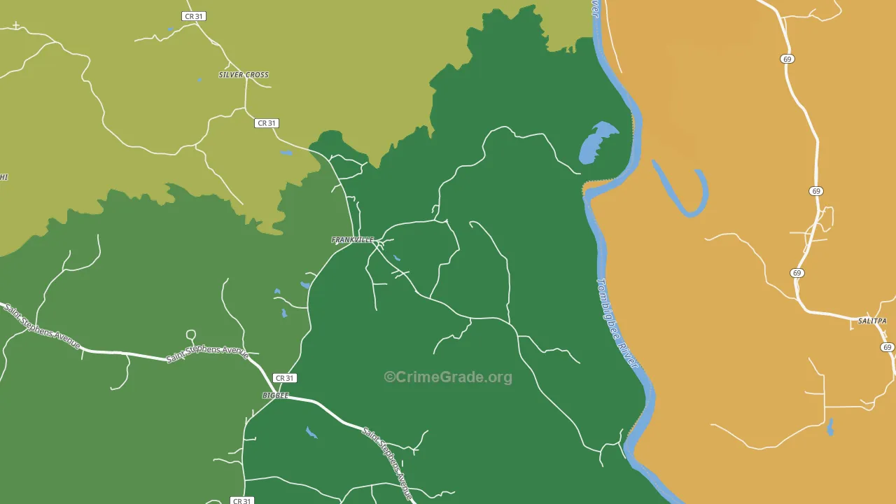 Frankville, AL Map of Vehicle Theft Rates