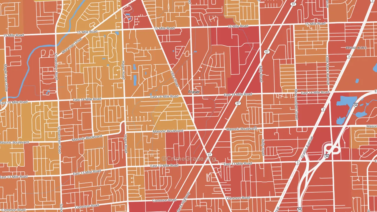 Fraser, MI Map of Vehicle Theft Rates