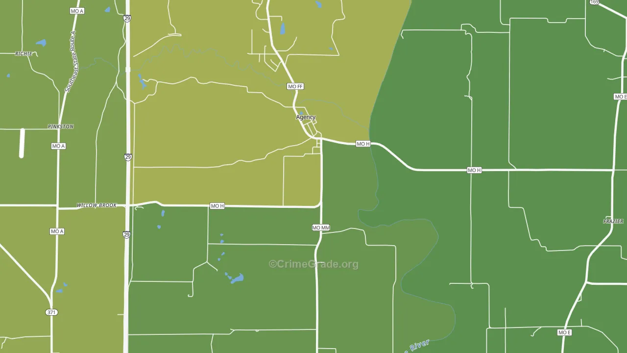 Frazier, MO Map of Vehicle Theft Rates