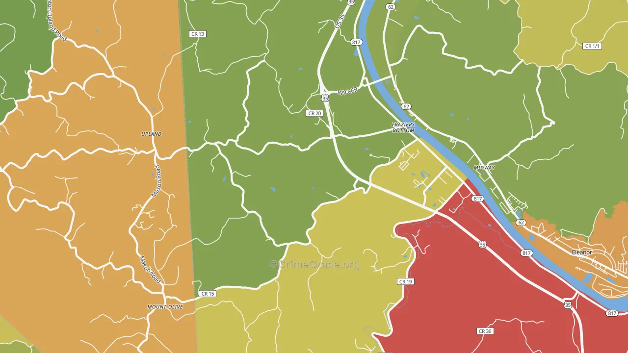 Fraziers Bottom, WV Map of Vehicle Theft Rates