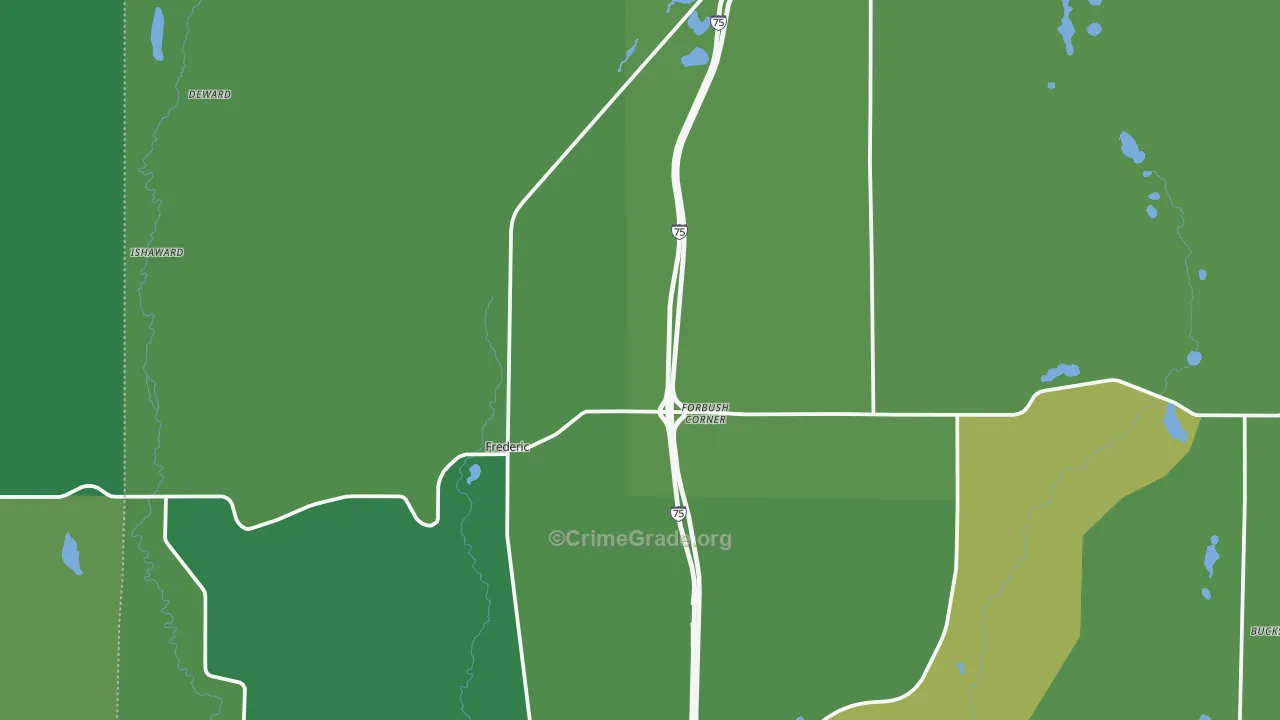 Frederic, MI Map of Vehicle Theft Rates
