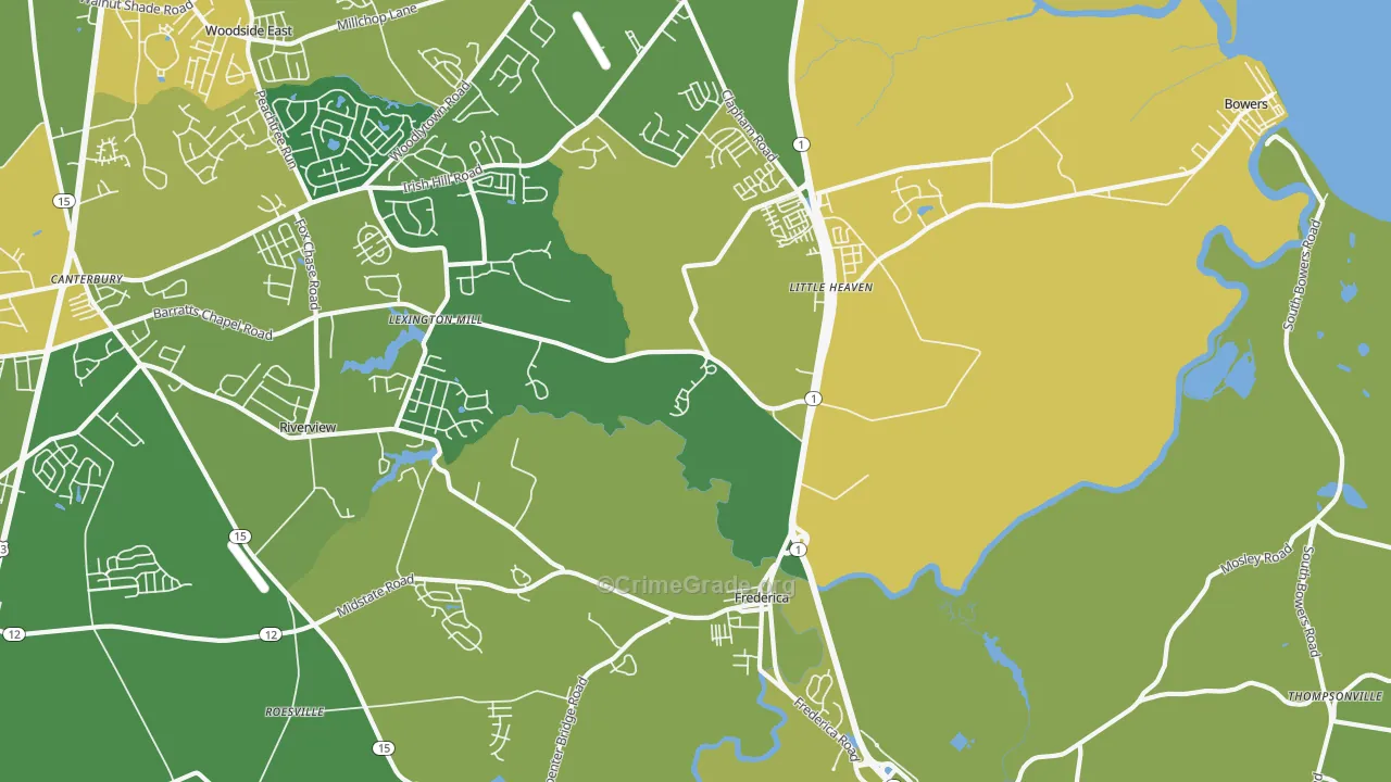 Frederica, DE Map of Vehicle Theft Rates