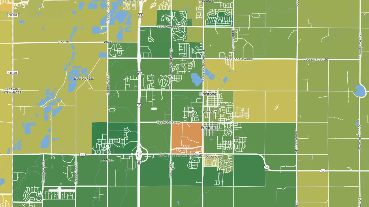 Frederick, CO Map of Vehicle Theft Rates