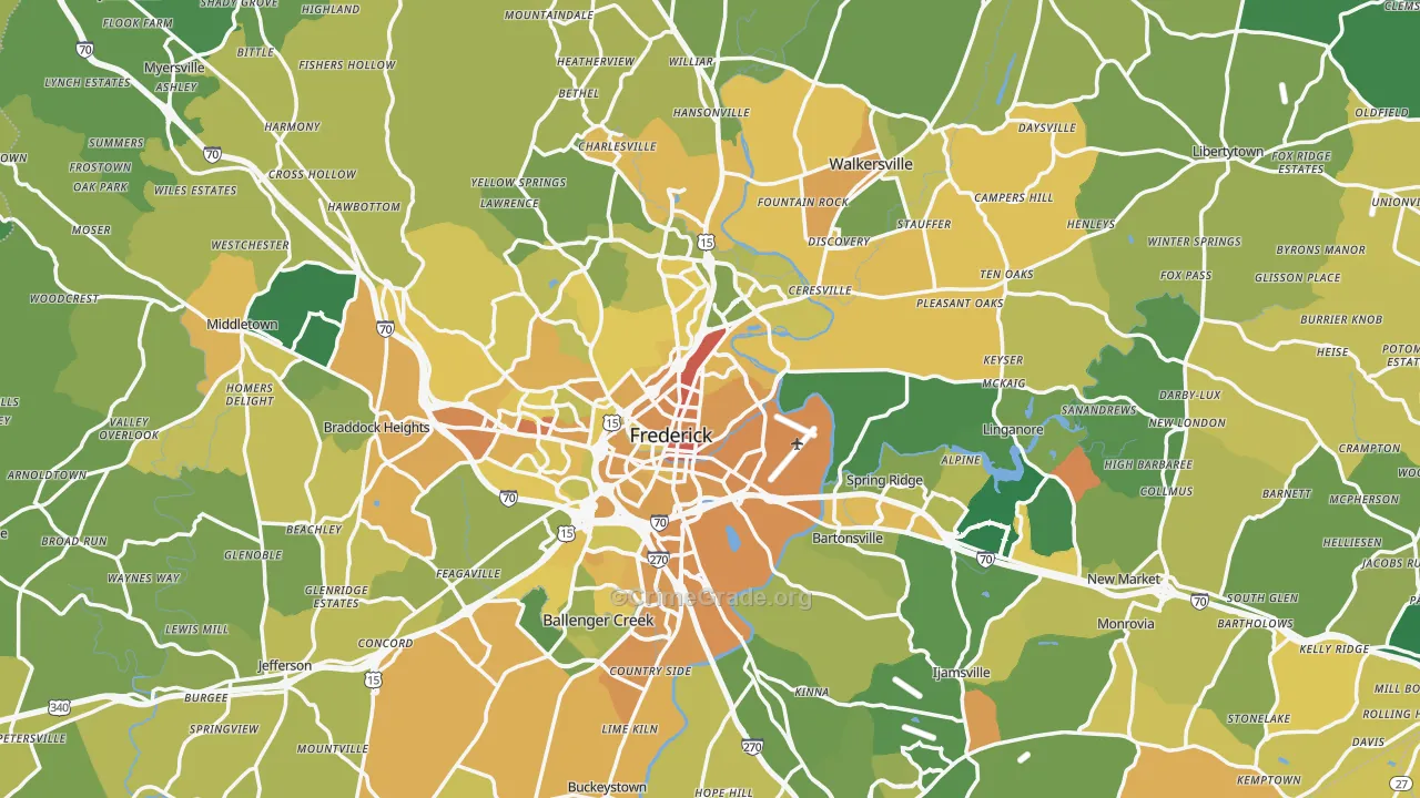 Frederick County, MD Map of Vehicle Theft Rates