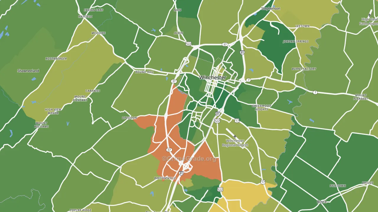 Frederick County, VA Map of Vehicle Theft Rates