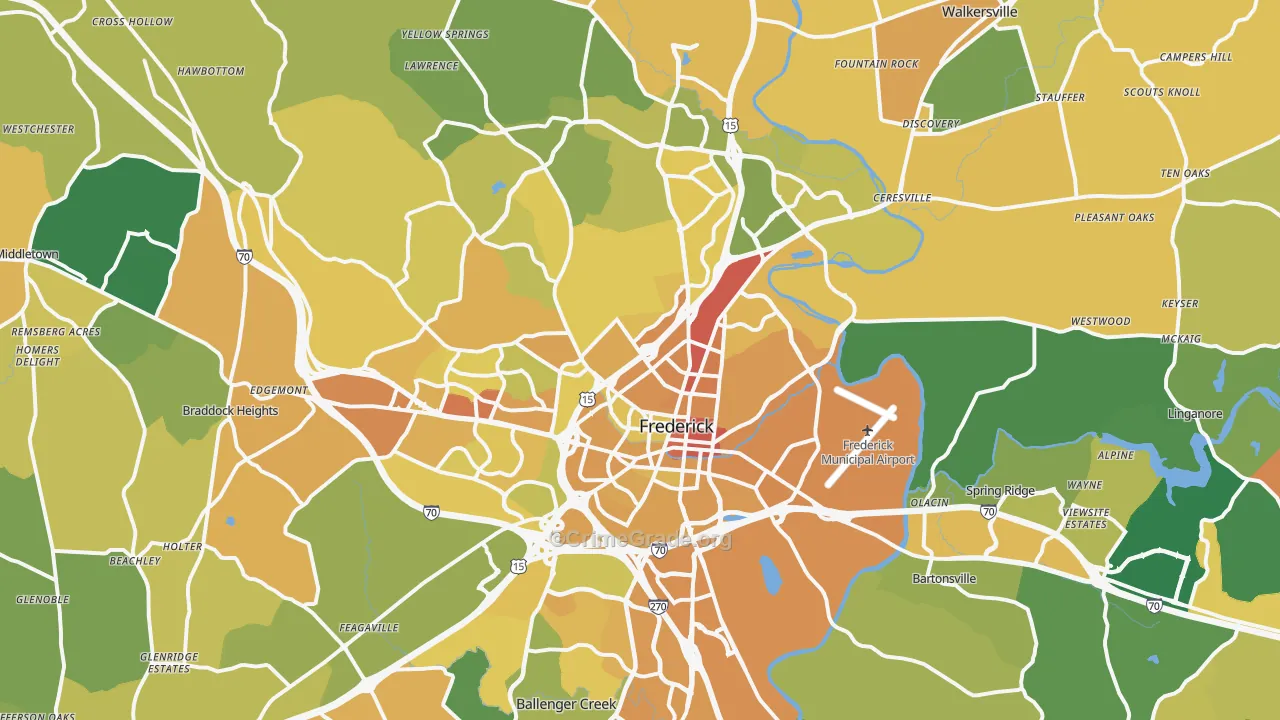 Frederick, MD Map of Vehicle Theft Rates