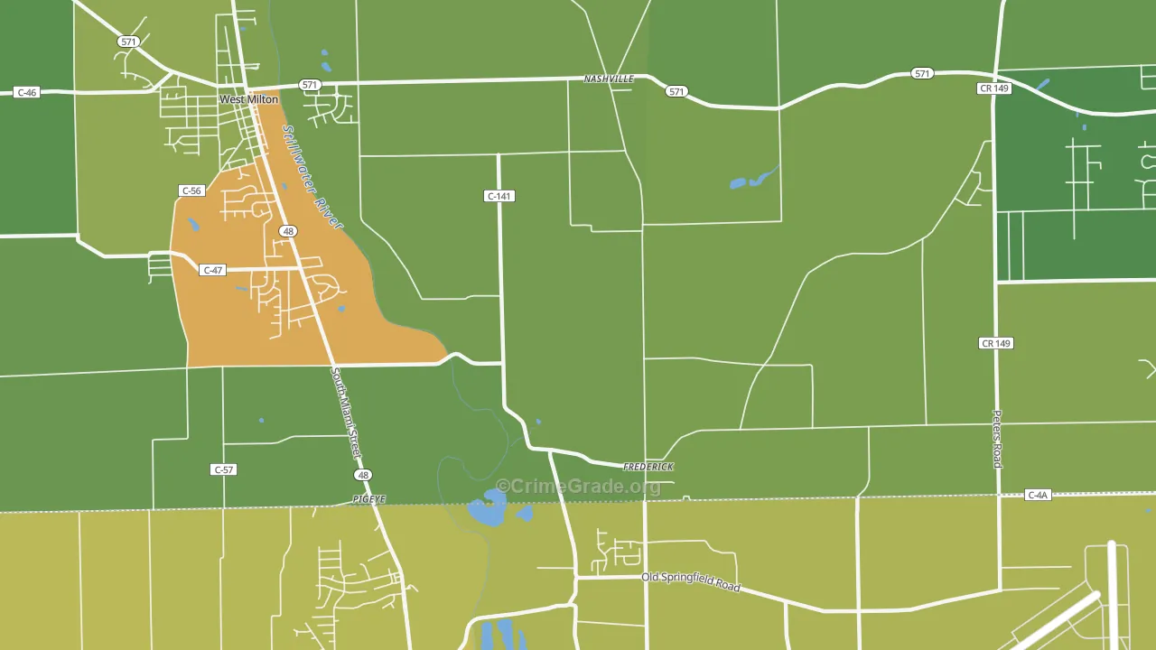 Frederick, OH Map of Vehicle Theft Rates