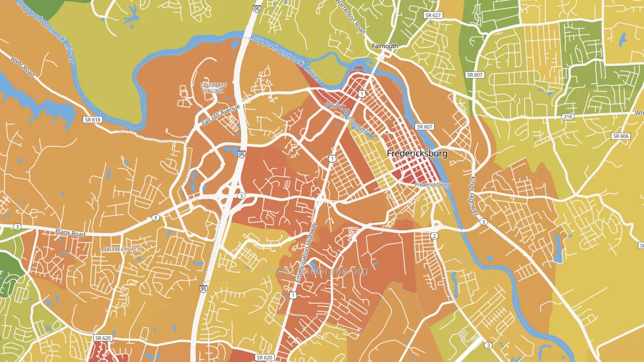 Fredericksburg City, VA Map of Vehicle Theft Rates