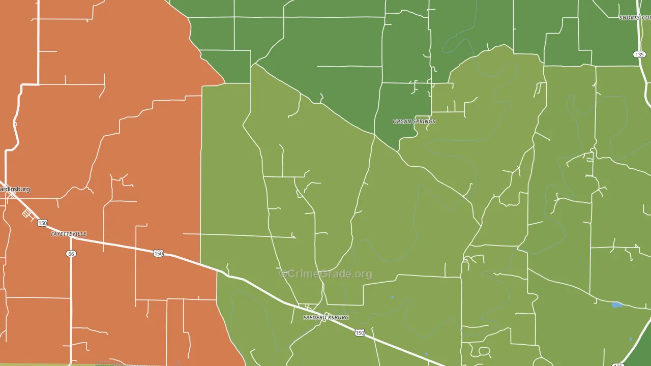 Fredericksburg, IN Map of Vehicle Theft Rates