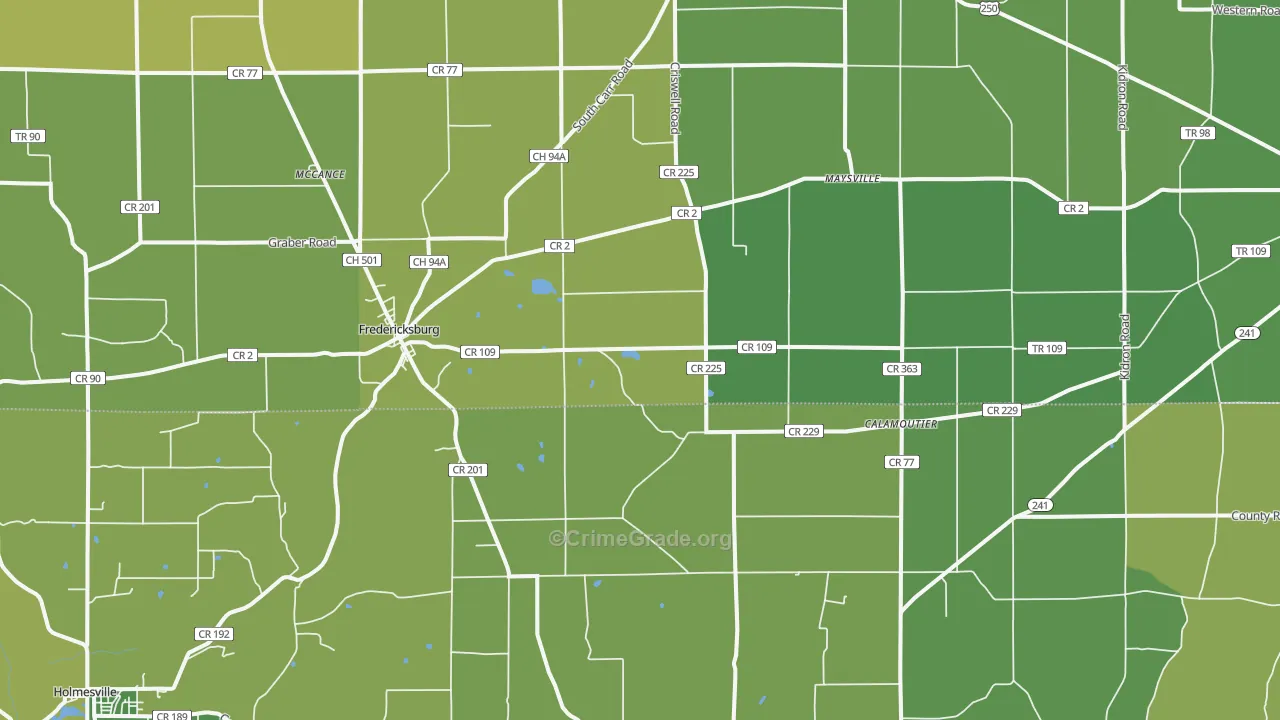 Fredericksburg, OH Map of Vehicle Theft Rates