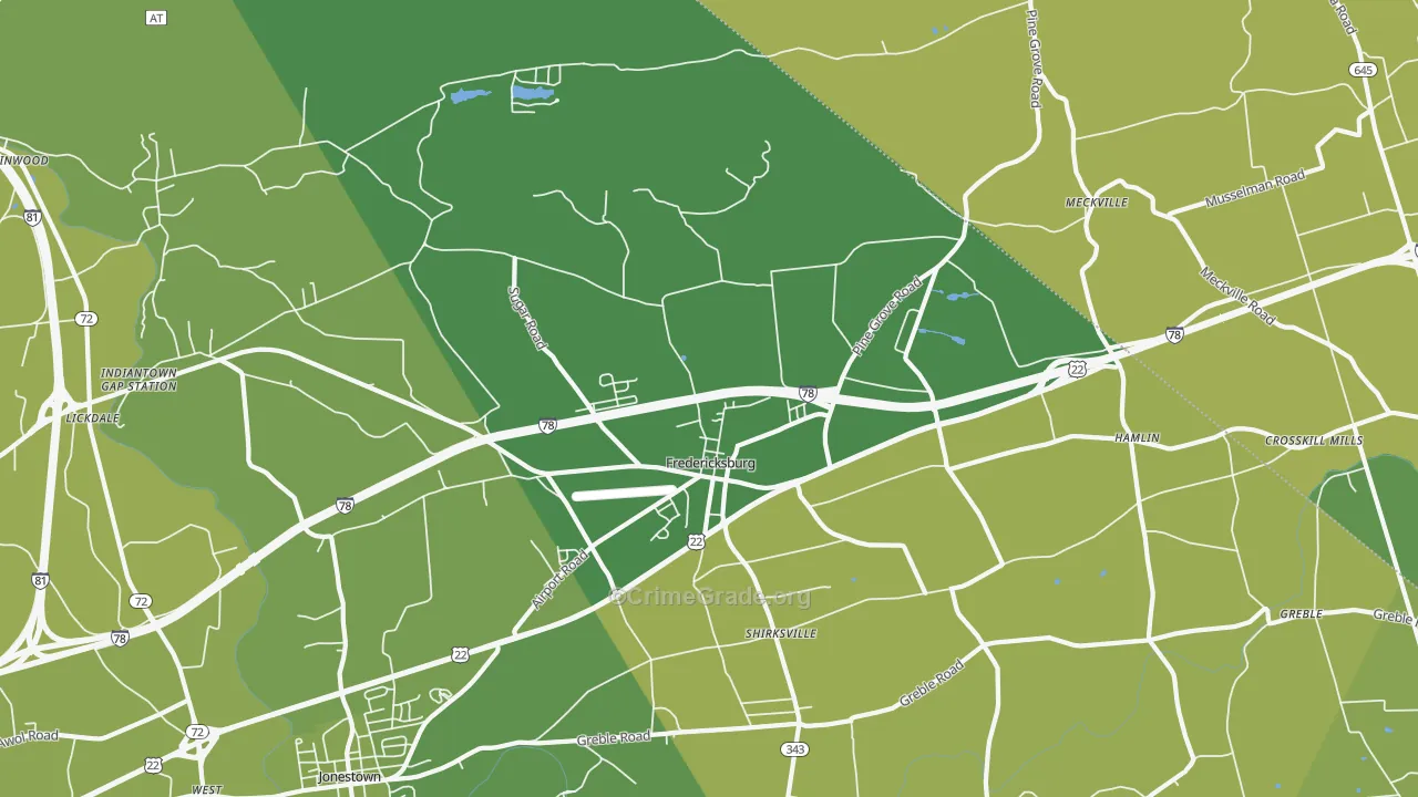 Fredericksburg, PA Map of Vehicle Theft Rates