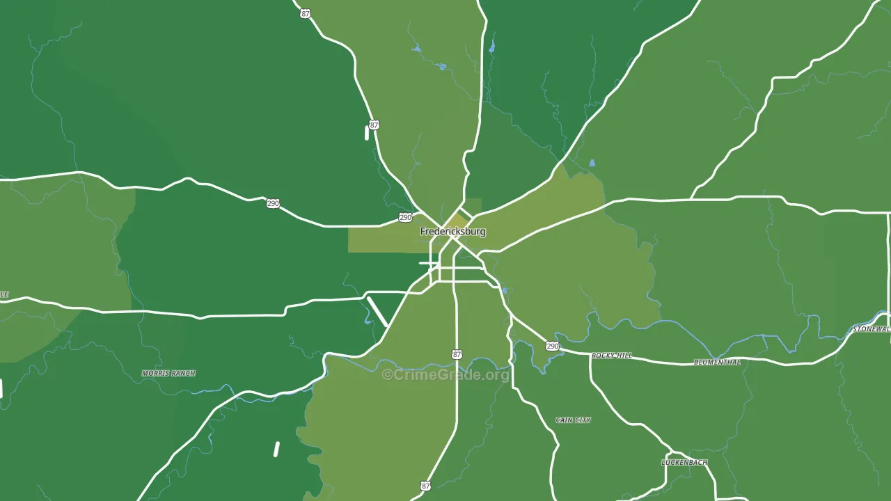 Fredericksburg, TX Map of Vehicle Theft Rates