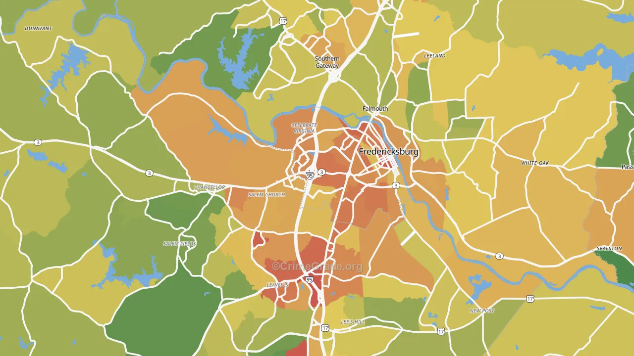 Fredericksburg, VA Map of Vehicle Theft Rates