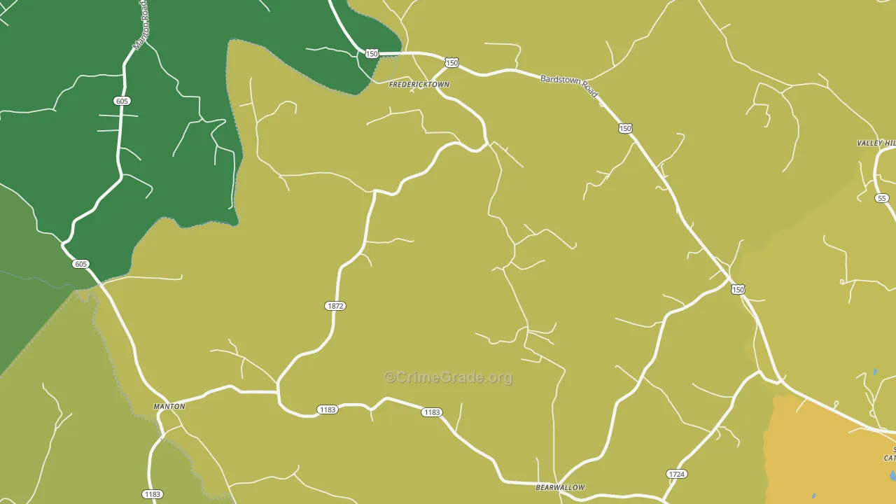 Fredericktown, KY Map of Vehicle Theft Rates