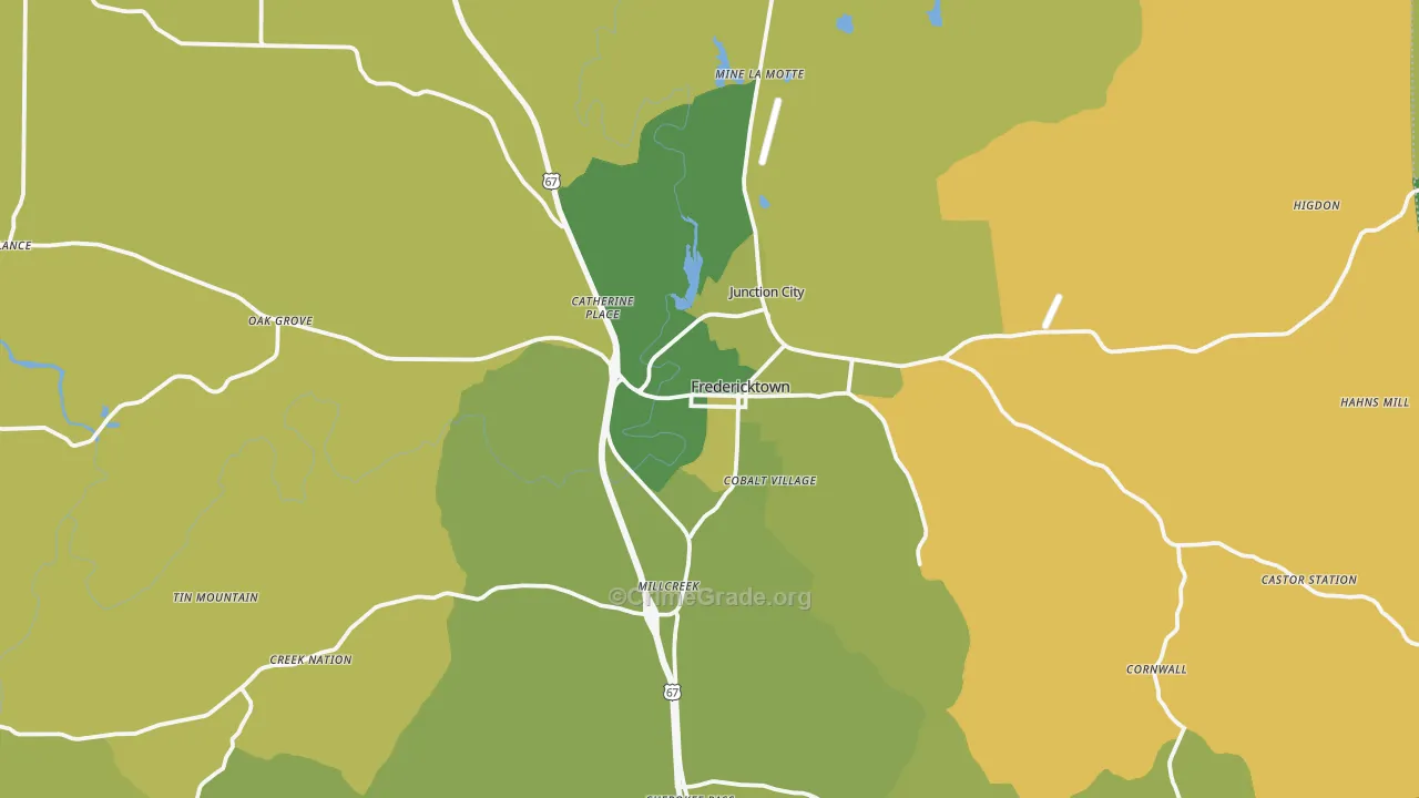 Fredericktown, MO Map of Vehicle Theft Rates