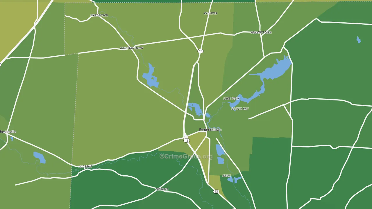 Fredericktown, OH Map of Vehicle Theft Rates