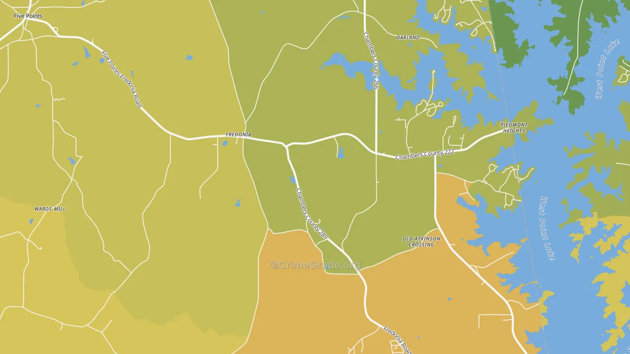 Fredonia, AL Map of Vehicle Theft Rates