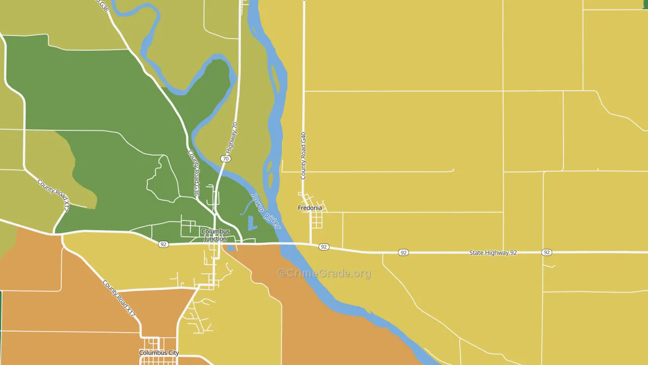 Fredonia, IA Map of Vehicle Theft Rates