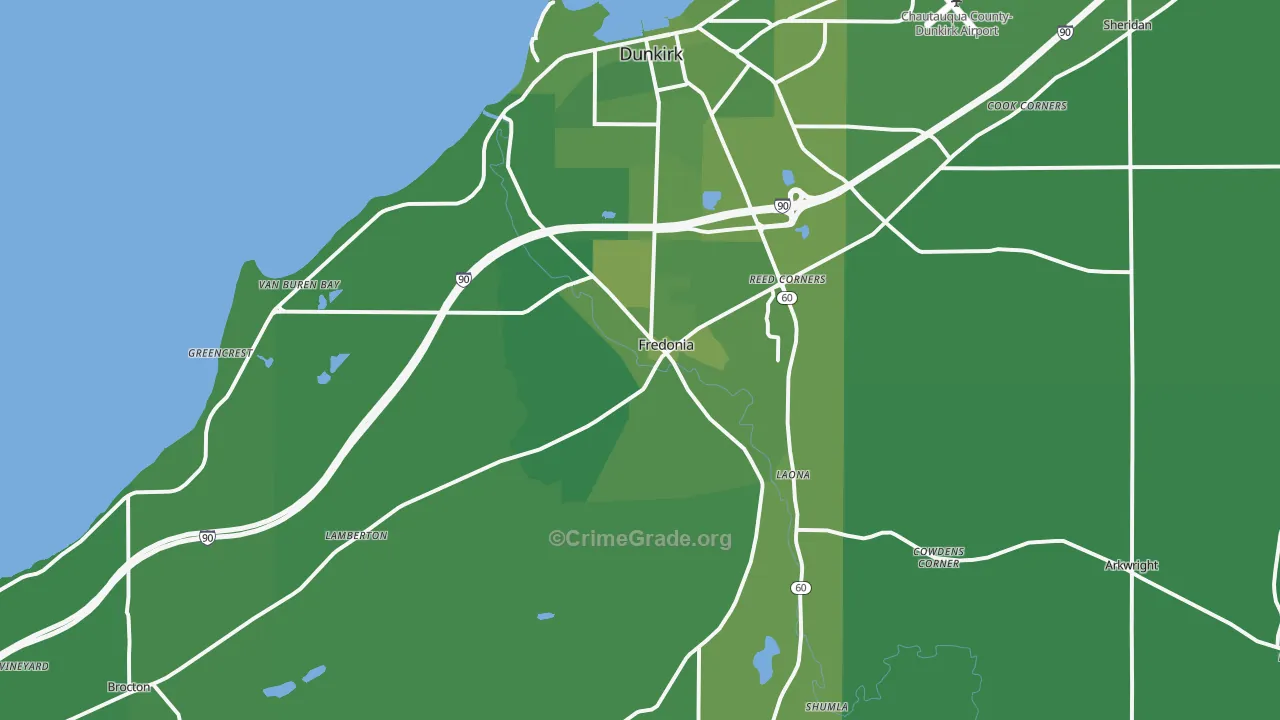 Fredonia, NY Map of Vehicle Theft Rates
