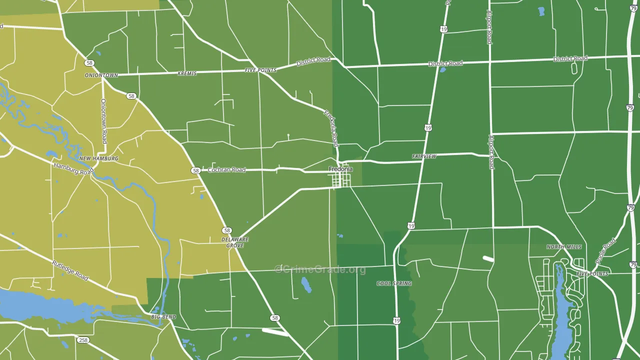 Fredonia, PA Map of Vehicle Theft Rates