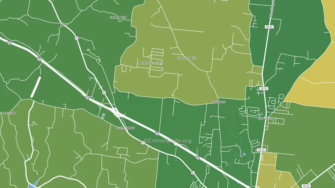 Fredonia, TN Map of Vehicle Theft Rates