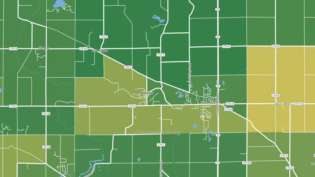 Fredonia, WI Map of Vehicle Theft Rates