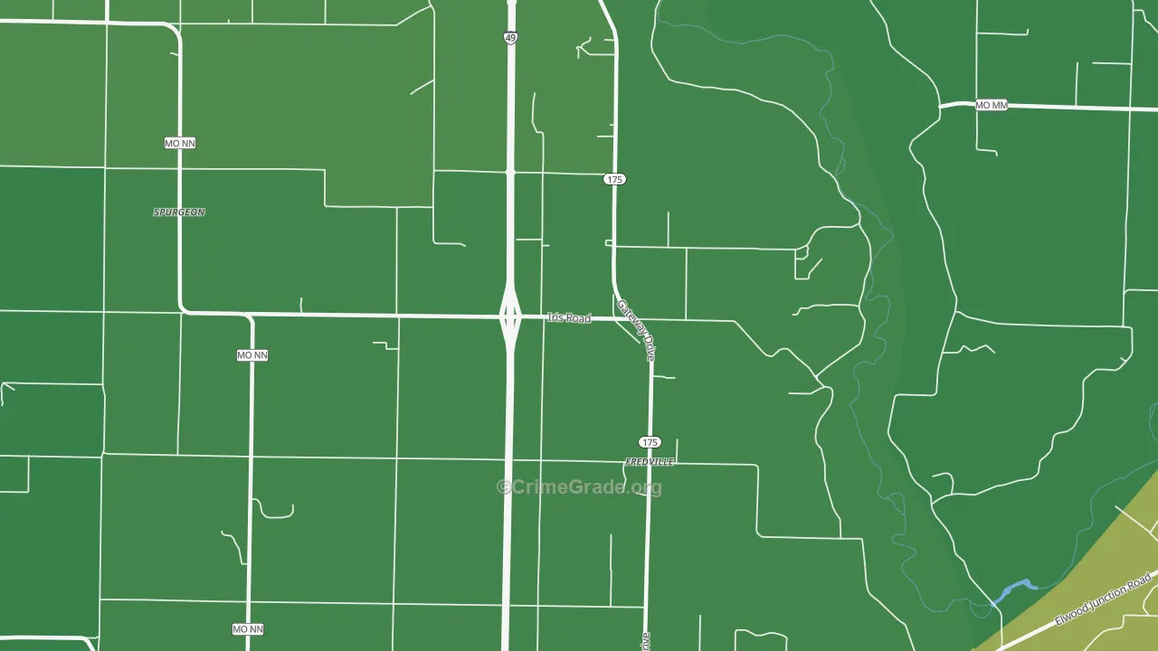Fredville, MO Map of Vehicle Theft Rates