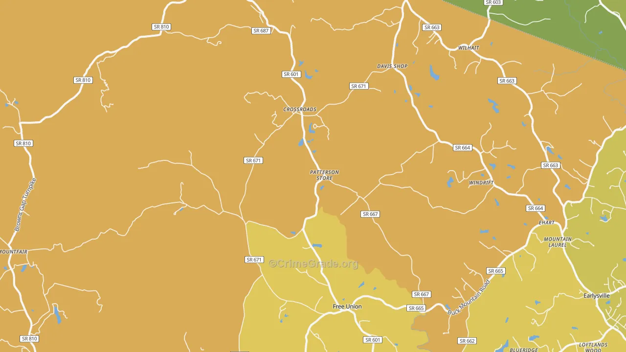 Free Union, VA Map of Vehicle Theft Rates