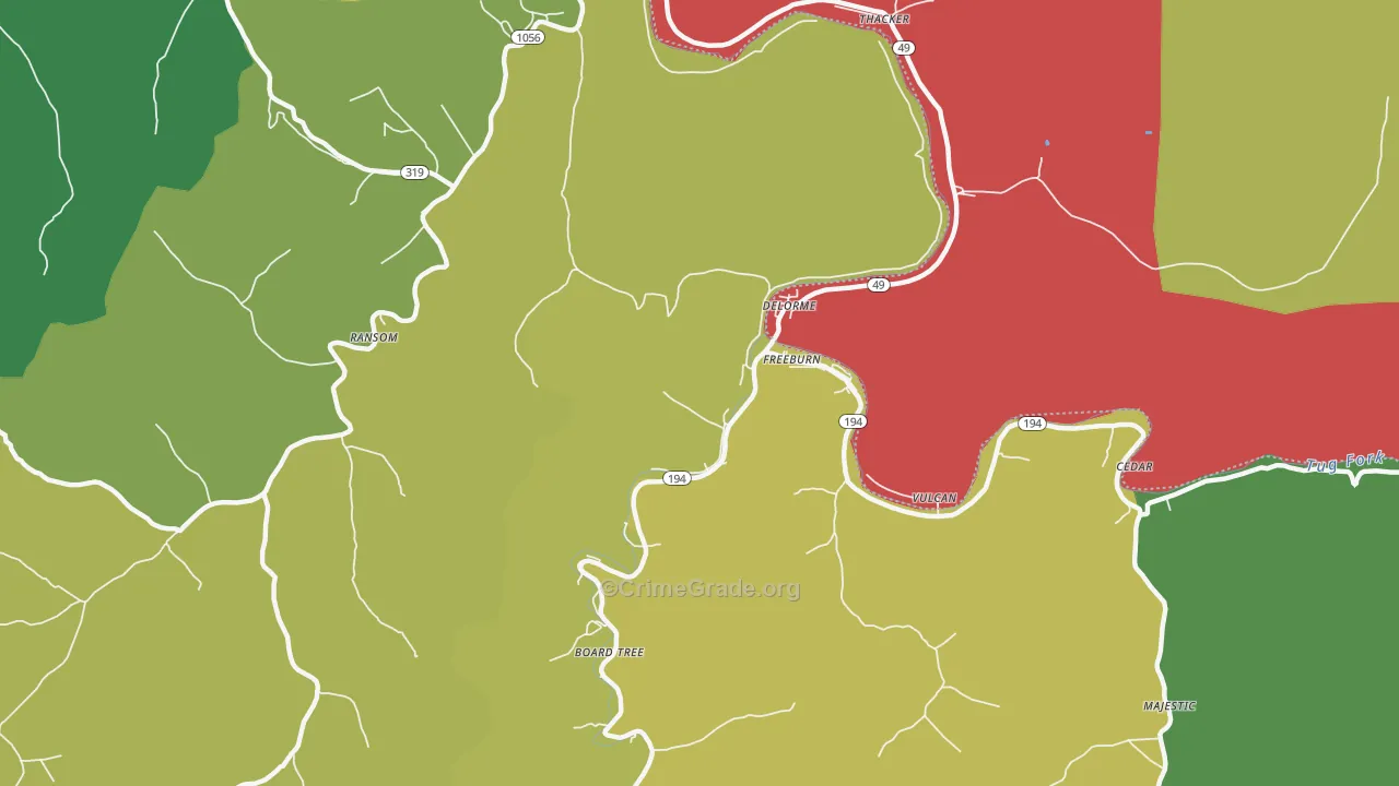 Freeburn, KY Map of Vehicle Theft Rates