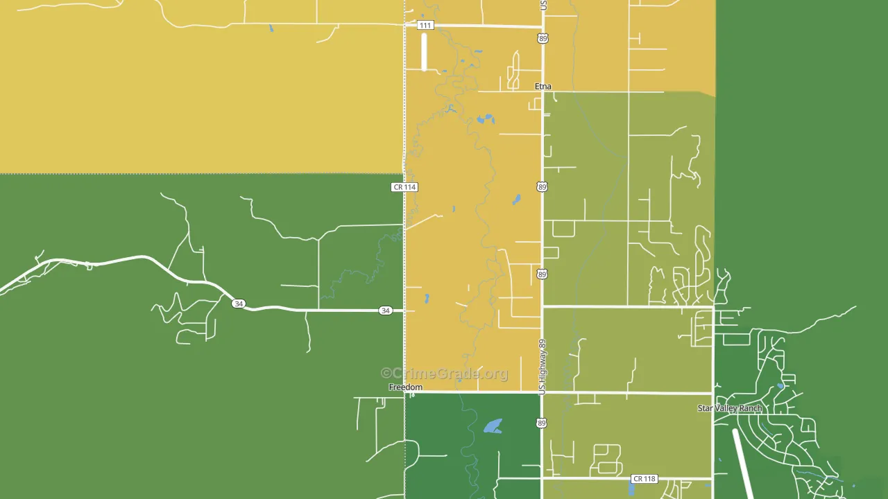 Freedom, WY Map of Vehicle Theft Rates