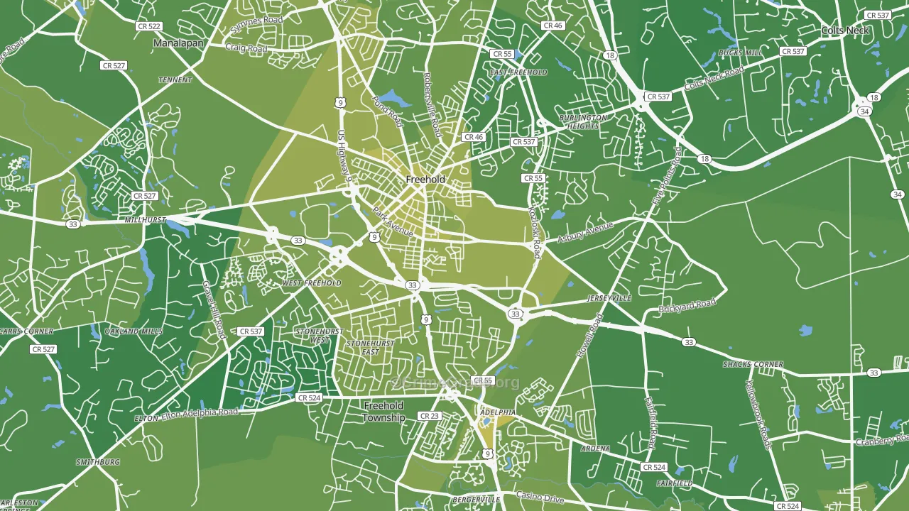 Freehold, NJ Map of Vehicle Theft Rates