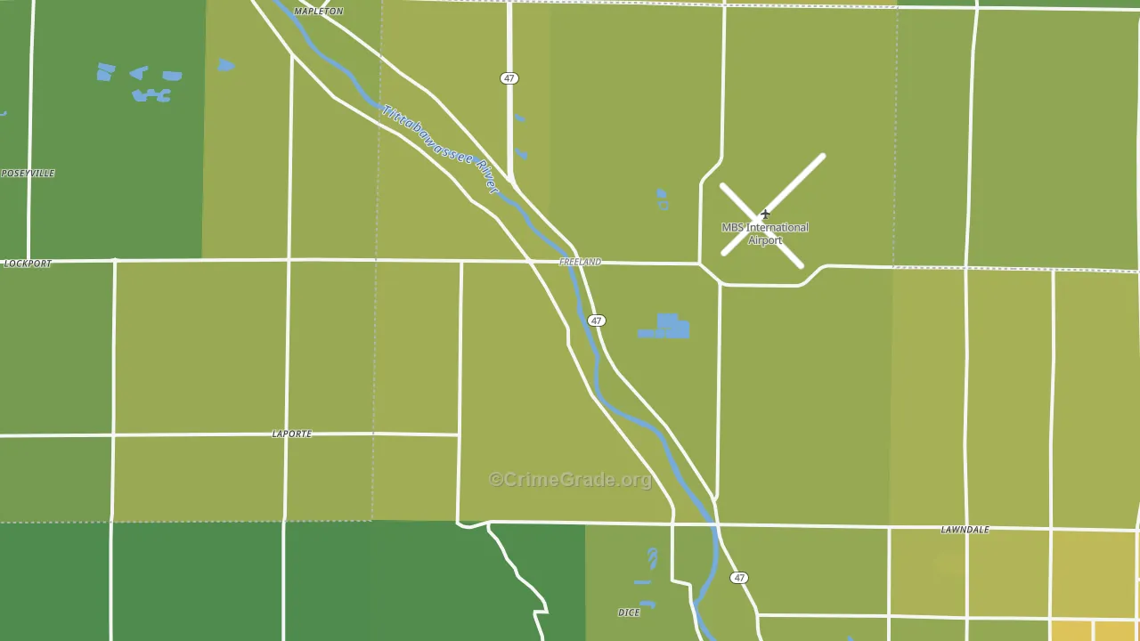 Freeland, MI Map of Vehicle Theft Rates