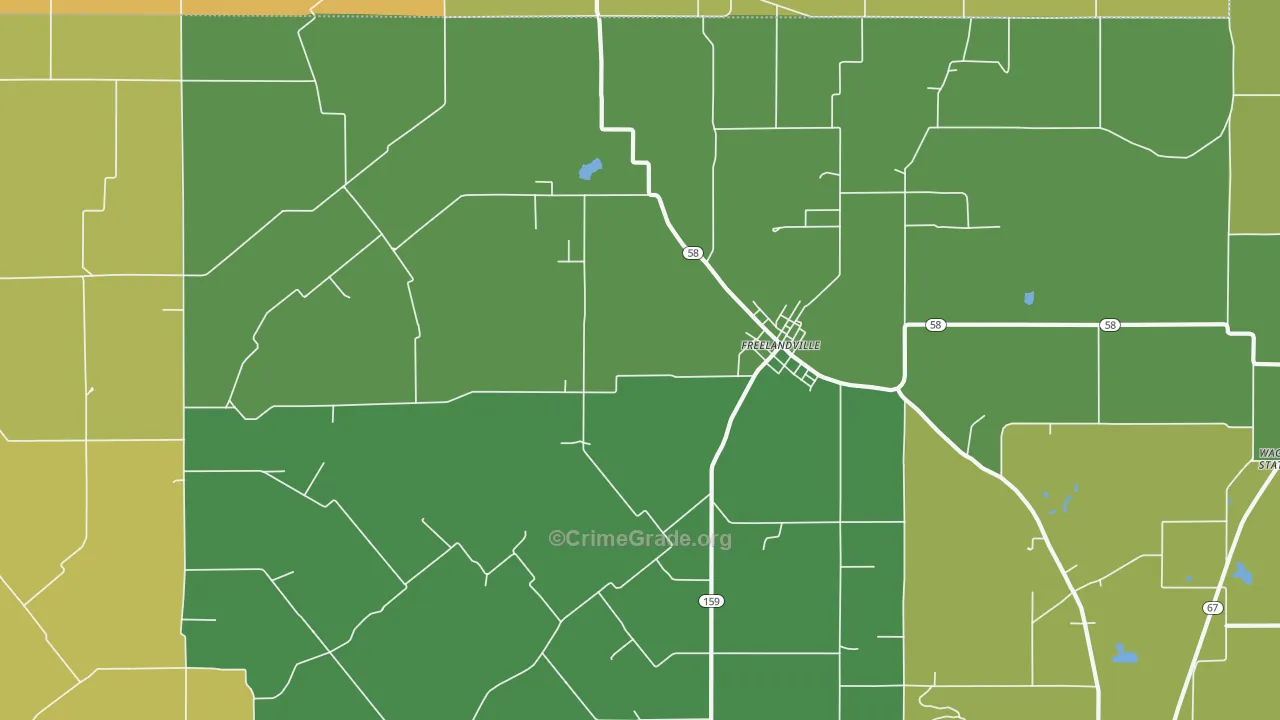 Freelandville, IN Map of Vehicle Theft Rates
