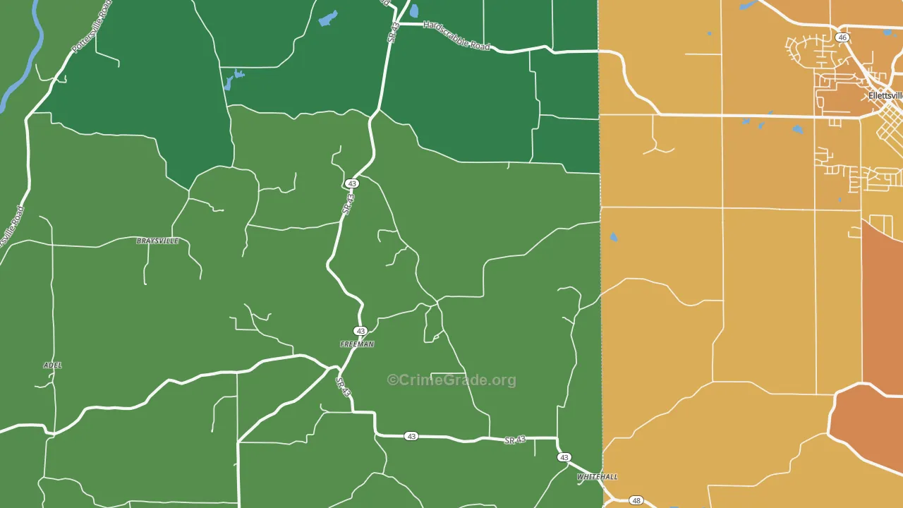 Freeman, IN Map of Vehicle Theft Rates