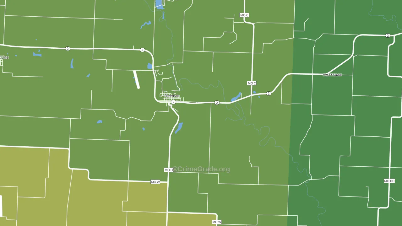 Freeman, MO Map of Vehicle Theft Rates